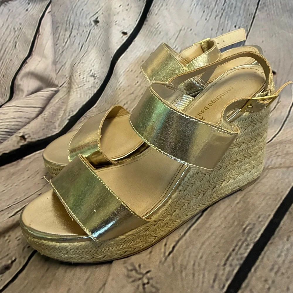 Montego Bay Club Women’s Espadrille Wedge Platform Sandals Womens‎ Sz 9 Gold GUC